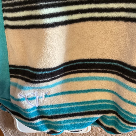 Cow Girl Hardware Polar Fleece Pull Over Aqua Striped Women’s Size Medium - Picture 2 of 4